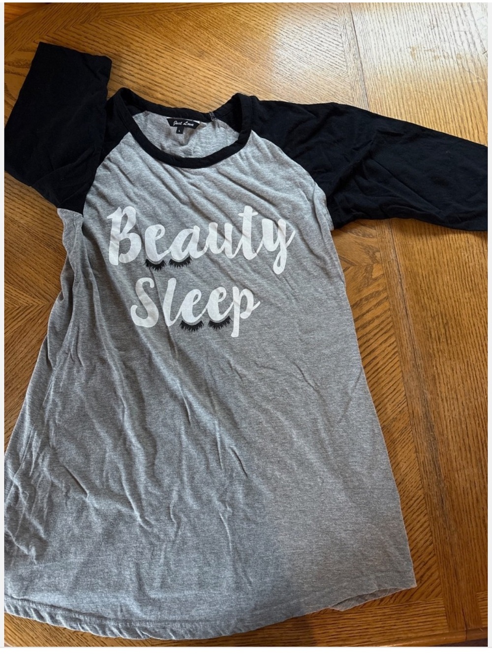 Nightshirt Sleep shirt Raglan Sleeve Tee - Gray and Black Size Large